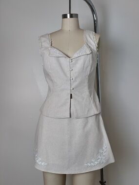 Women's Cream Embroidered Skirt Set